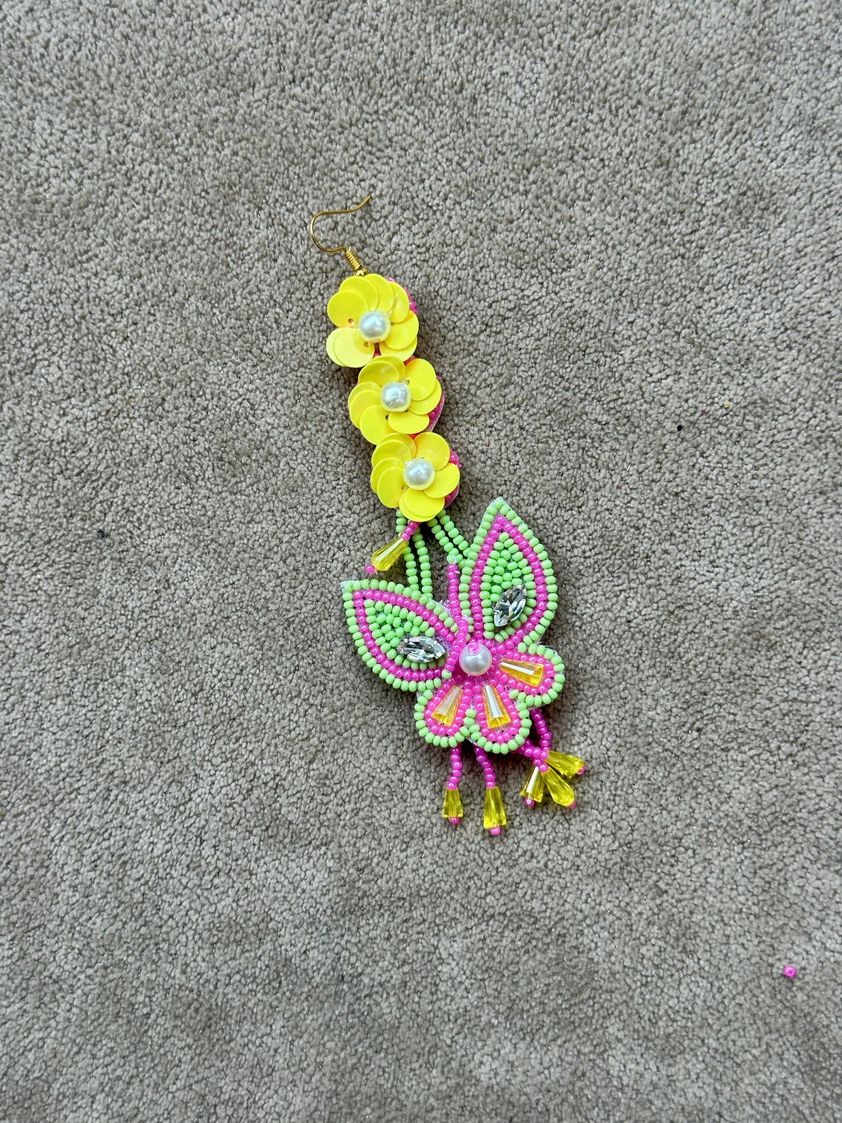 Dulhan Beaded Butterfly Earring & Tikka Set – Hot Pink & Lime Green