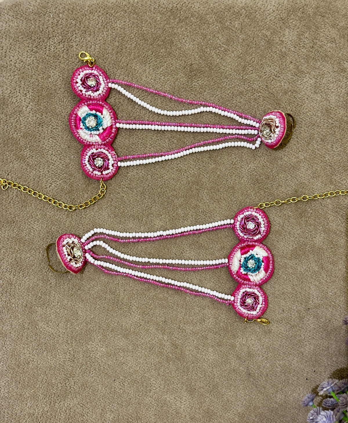 Magenta Soutache Bridal Jewellery Set – Necklace, Earrings, Tikka & Hathphool