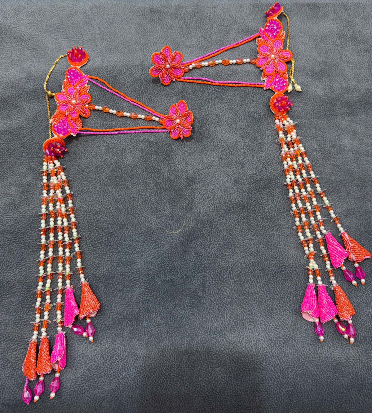 Hot Pink & Orange Floral Bride Haldi Mehendi Jewellery Set