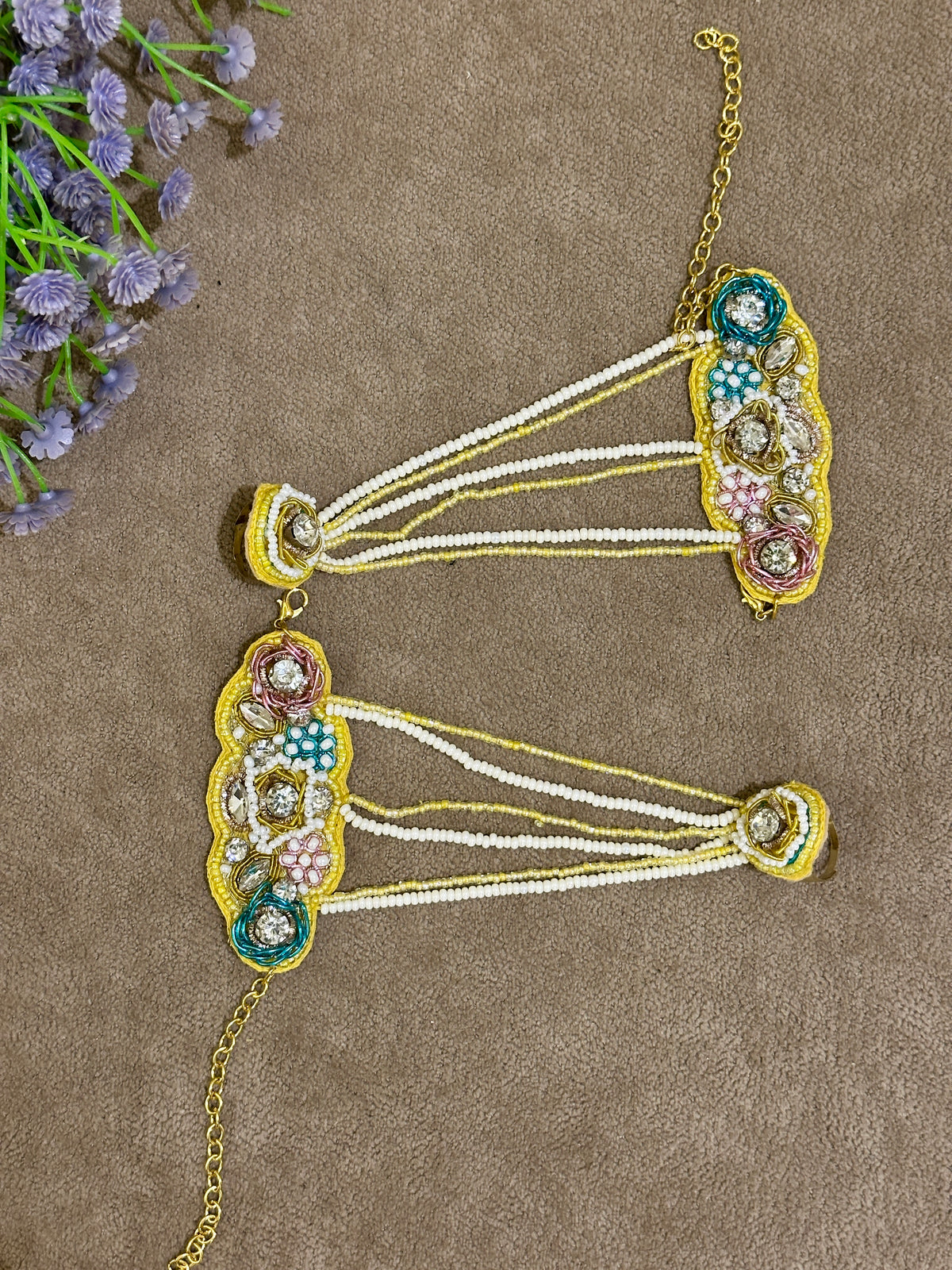 Lemon Yellow Soutache Bridal Jewellery Set – Necklace, Earrings, Tikka & Hathphool