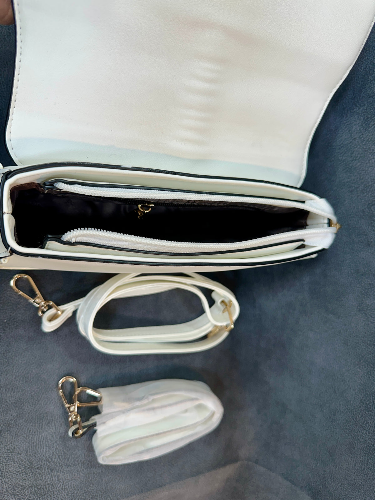ESSE Off-White Half-Moon Flap Crossbody Sling Bag with Chain Strap HB015