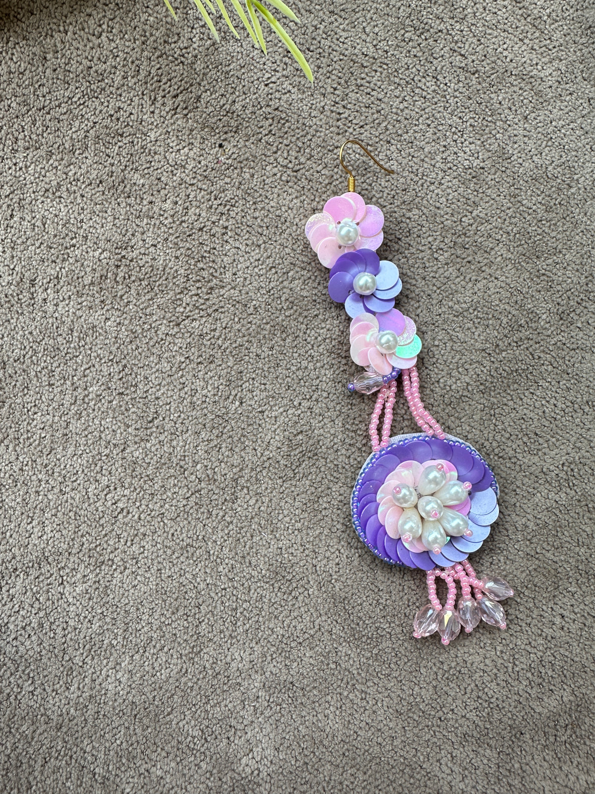 Floral Beaded Chandbali Earring Tikka Set – Purple & Blush Pink