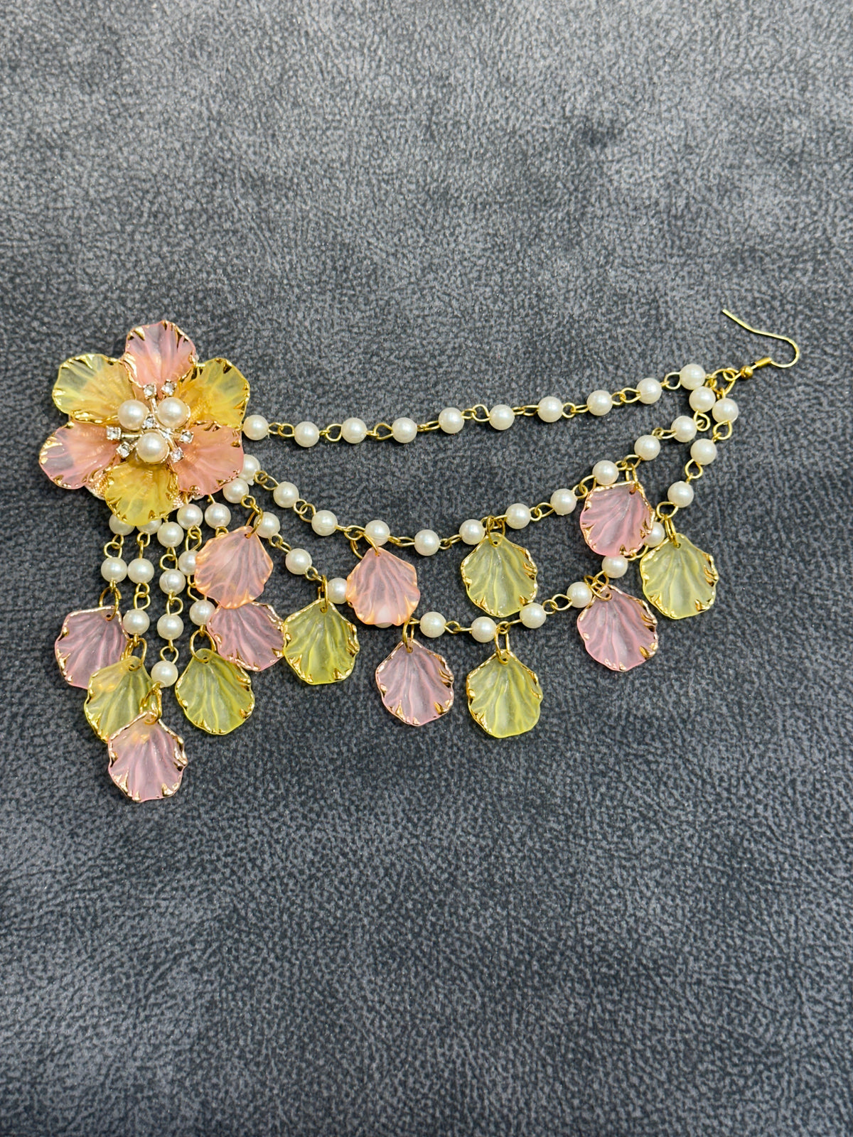 Pink & Yellow Petal Floral Earring Tikka Set ET0016
