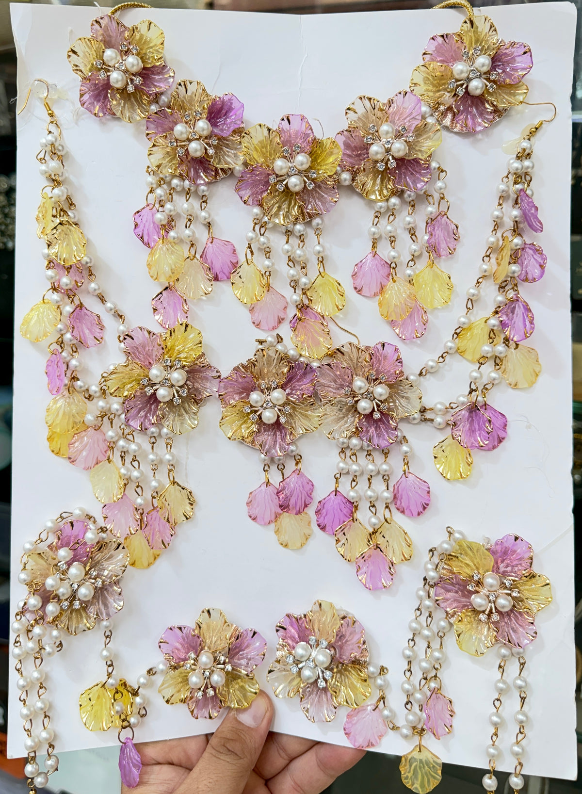Ethereal Blossom: Handcrafted Pearl & Floral Resin Jewellery Set RJ0036