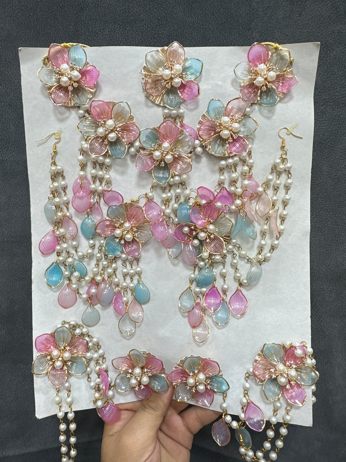 Haldi/ Mehandi Owal Petals Jewellery Sky Pink Color For Bride RJ0030
