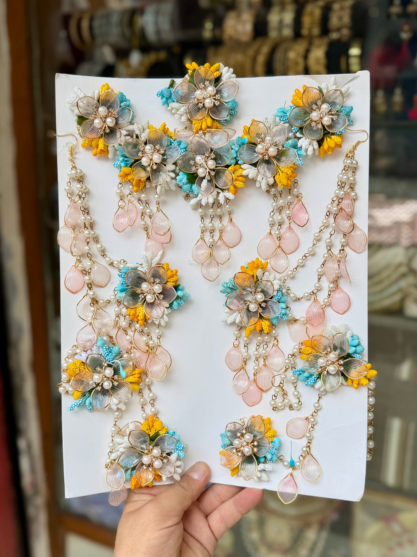 Meadow Mist: Multi-Tone Handcrafted Floral Jewelry Set with Peach & Turquoise Accents for Wedding Festivities