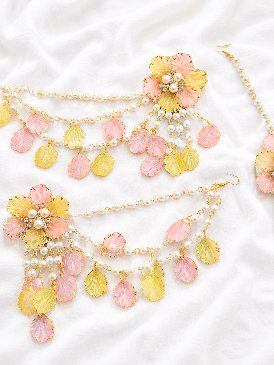 Pink & Yellow Petal Floral Earring Tikka Set ET0016