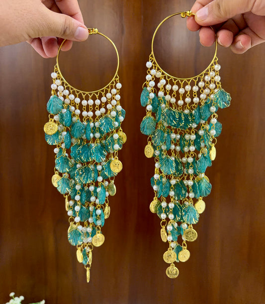 Teal Shell & Gold Coin Cascading Kalira Pair