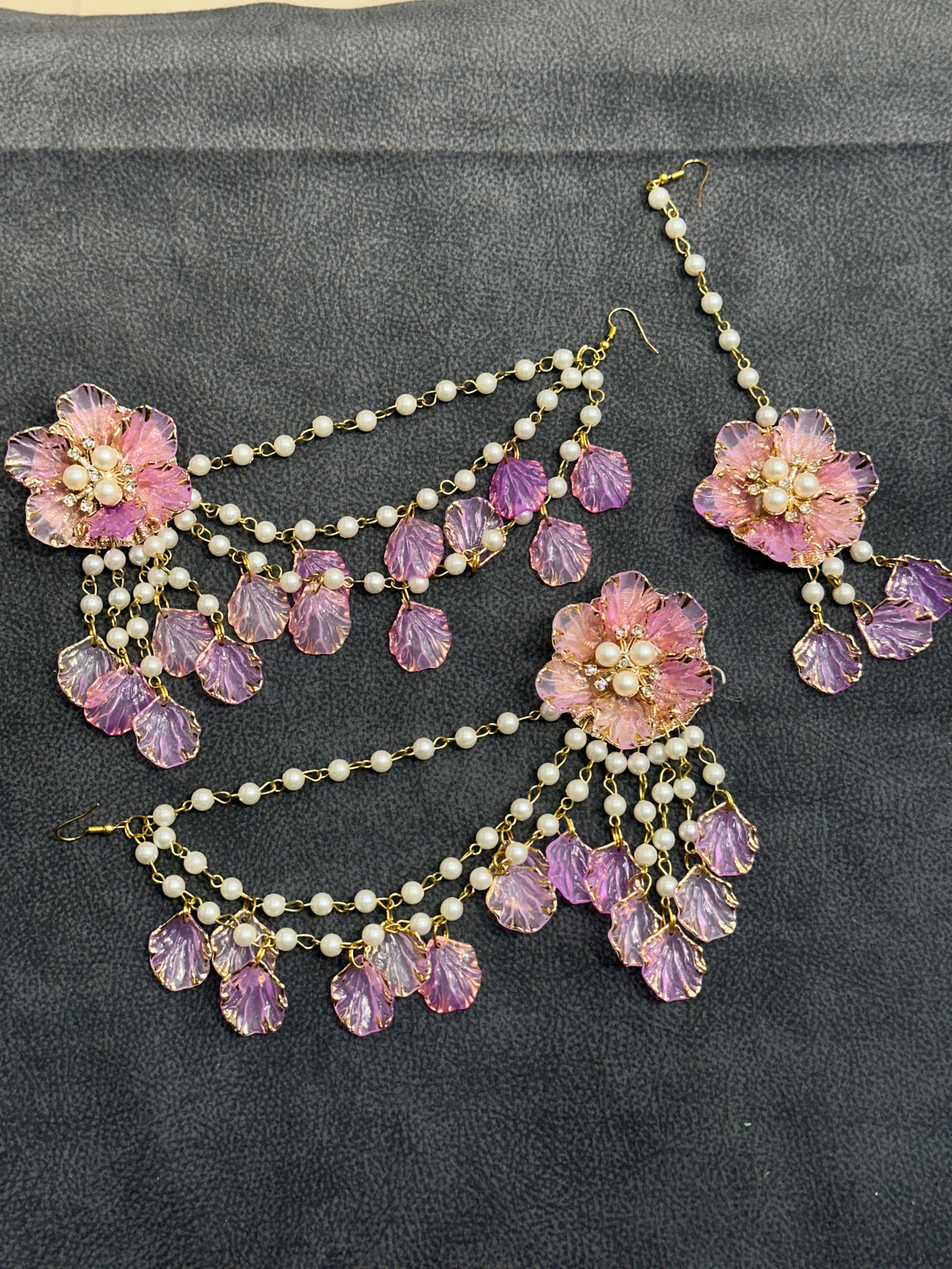 Pink Lilac Ombré Floral Earring Tikka Set ET0019
