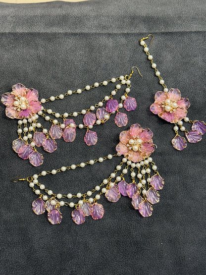 Pink Lilac Ombré Floral Earring Tikka Set ET0019