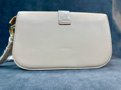 ESSE Off-White Half-Moon Flap Crossbody Sling Bag with Chain Strap HB015