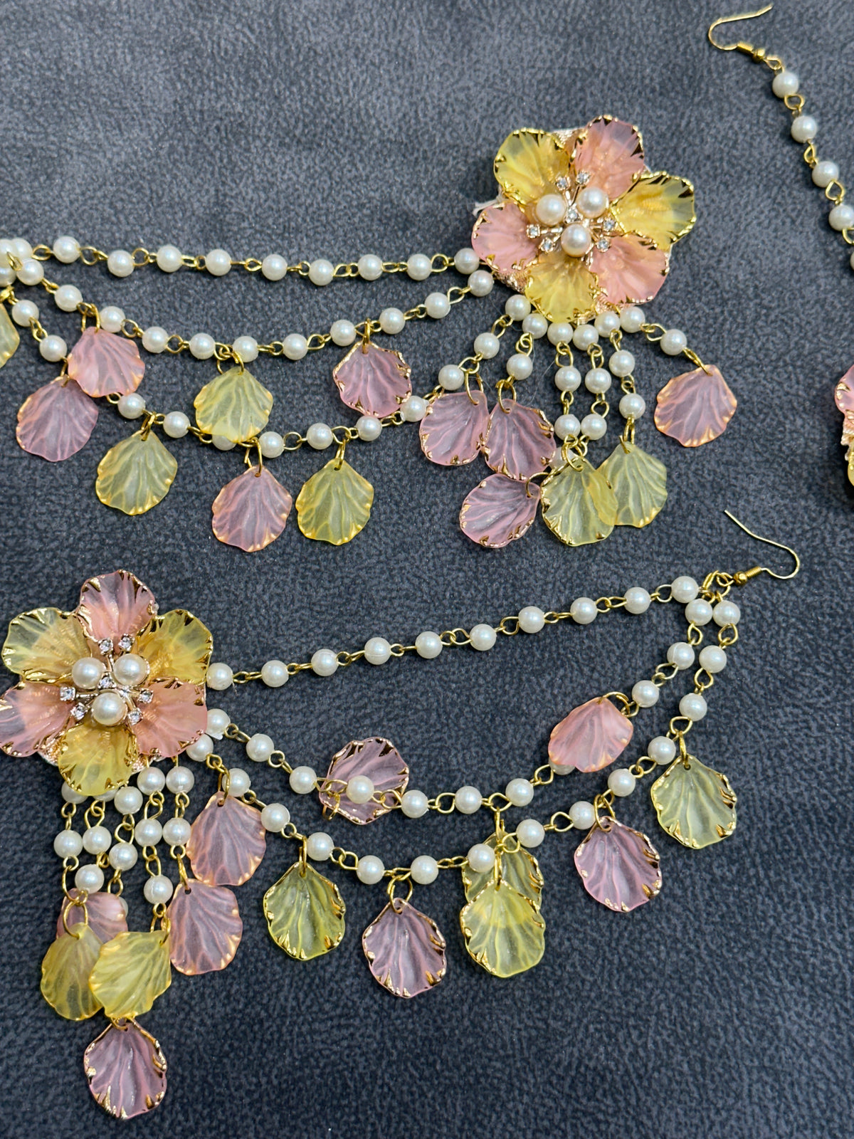 Pink & Yellow Petal Floral Earring Tikka Set ET0016
