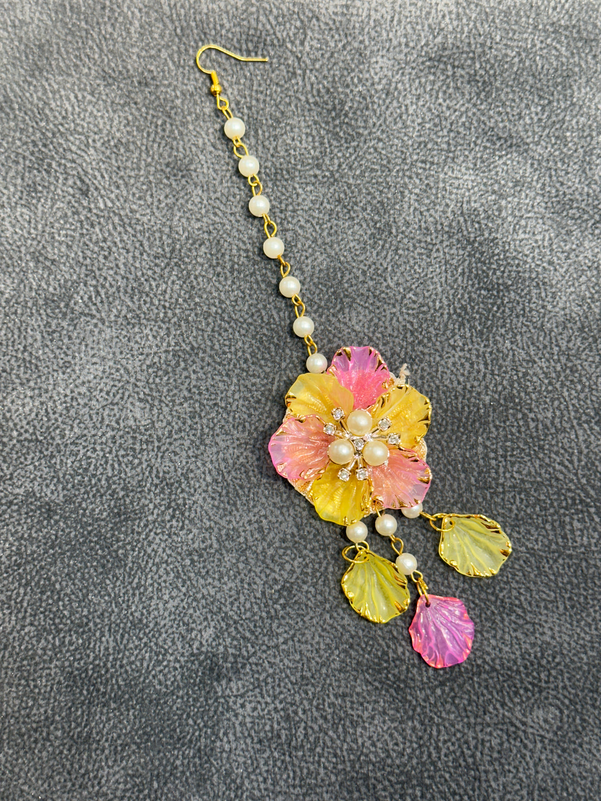Pink Lilac & Yellow Tri-Tone Floral Earring Tikka Set ET0012