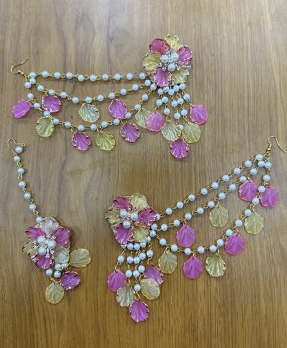 Yellow Pink Earring Tikka Set