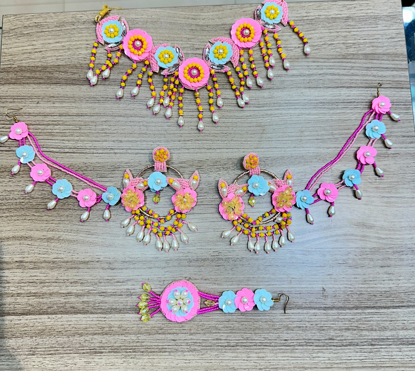 Beaded Handmade jewellery For Haldi Mehandi Full Set