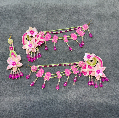 Blush Pink Floral Bride Beaded Haldi Mehendi Jewellery Set