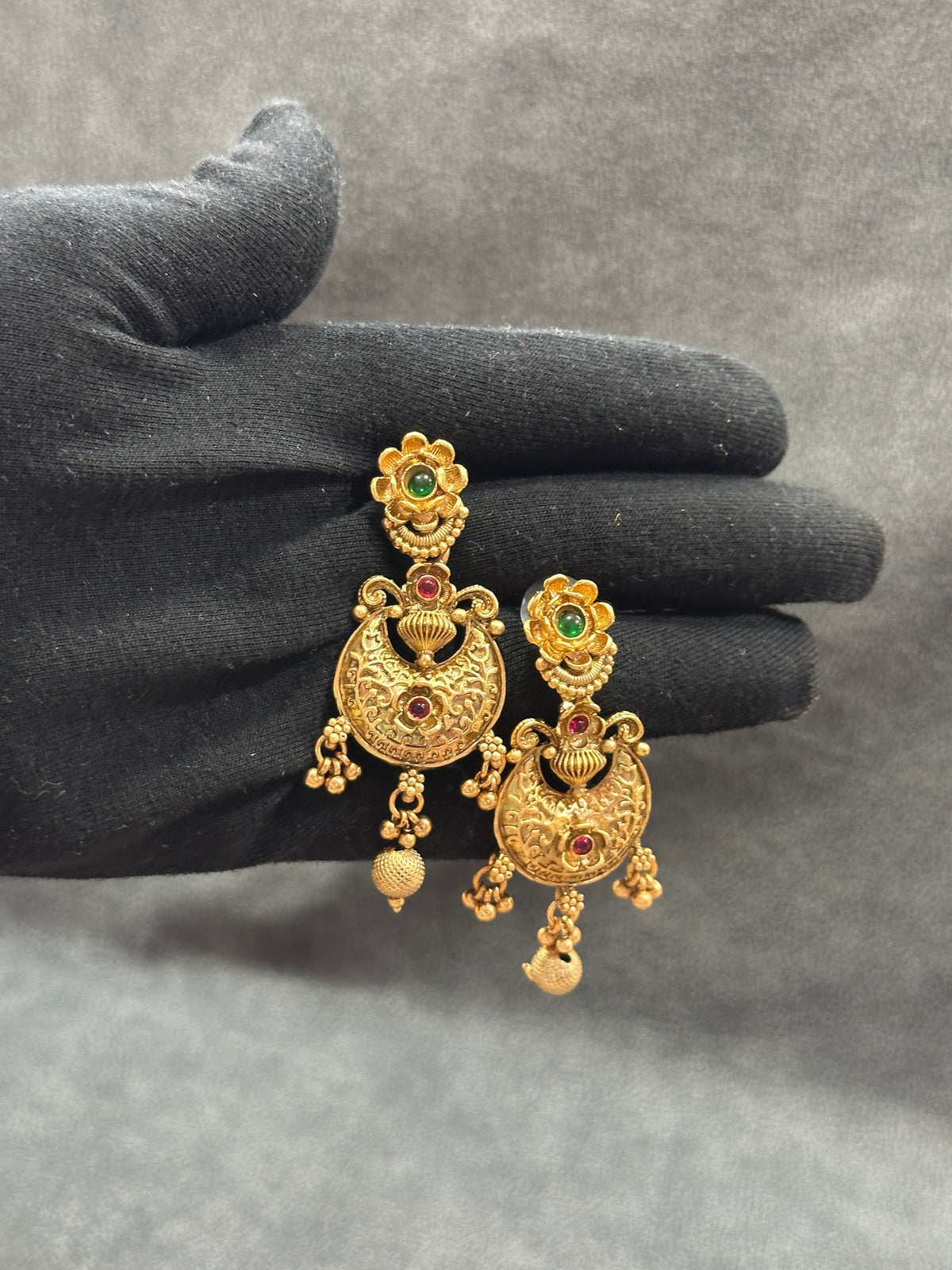 Antique Gold Chandbali Pendant Bridal Double Necklace Set with Drop Earrings NS00024