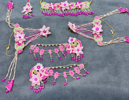 Blush Pink Floral Bride Beaded Haldi Mehendi Jewellery Set