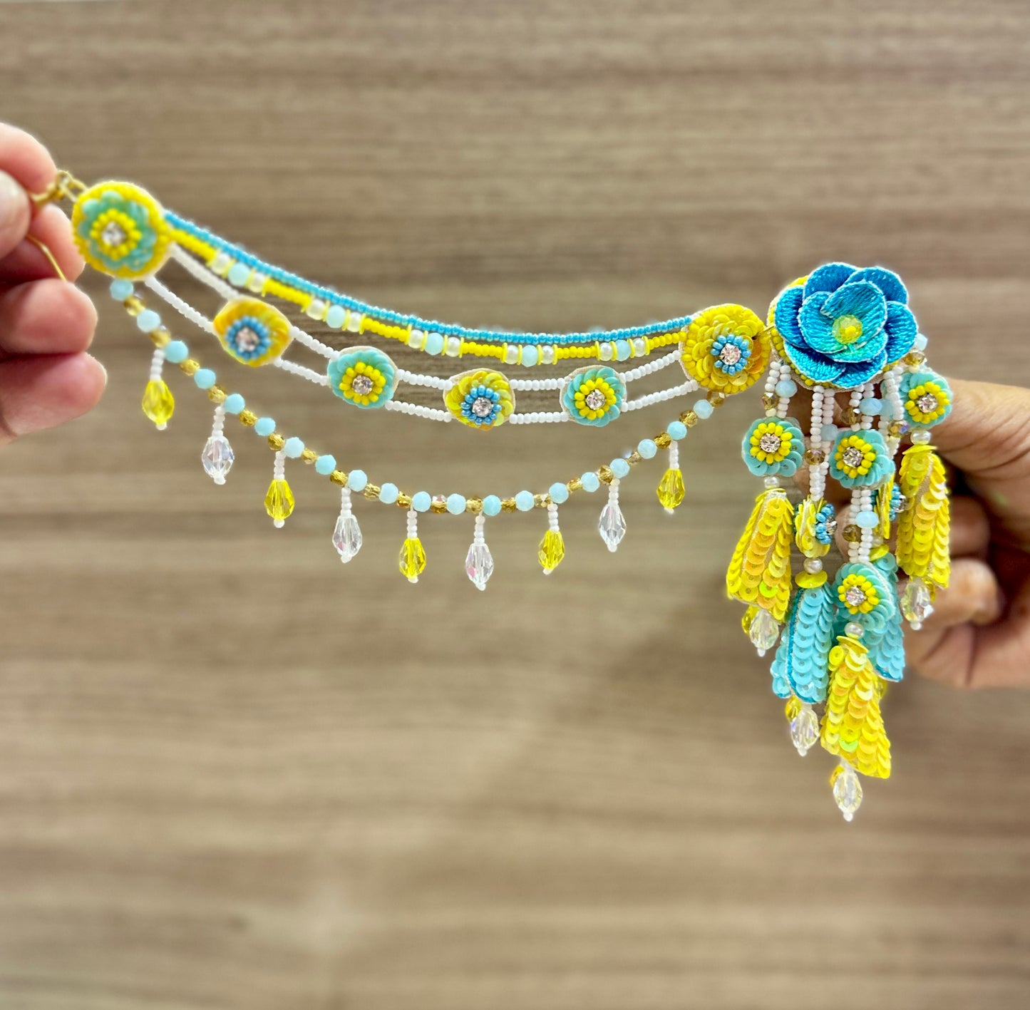 Beaded Handmade Jewellery Ferozi Yellow Earring Tikka Set