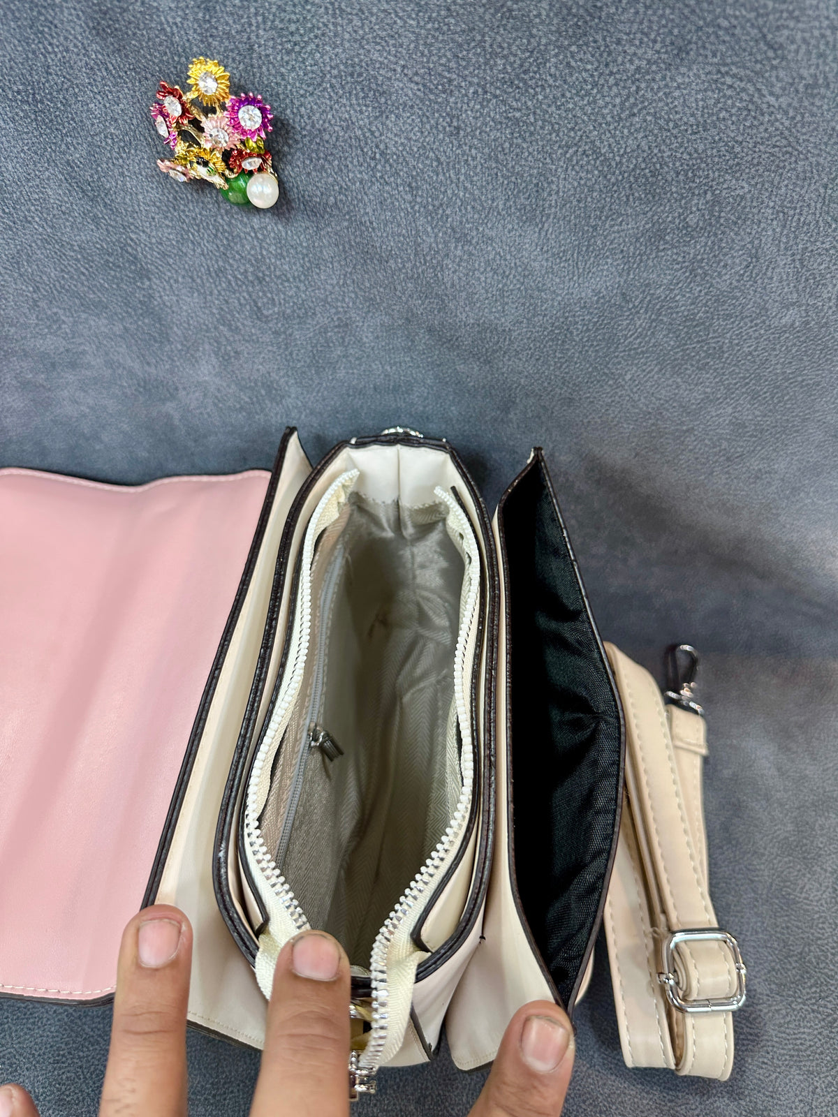 Blush Pink & Ivory Logo Clasp Structured Crossbody Bag HB008