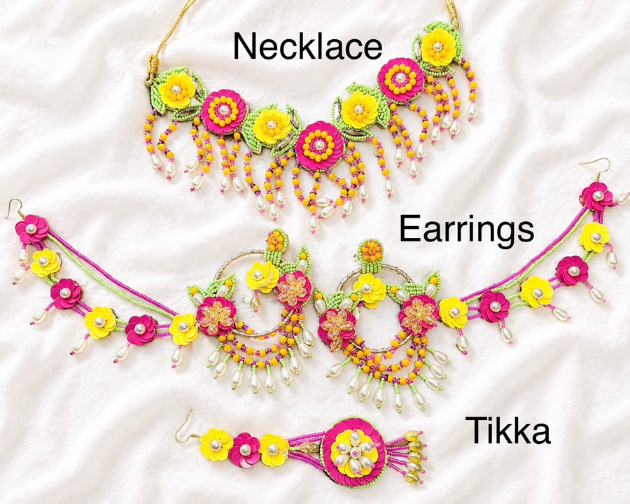 Neon Bloom Mehndi Beaded Jewellery Set