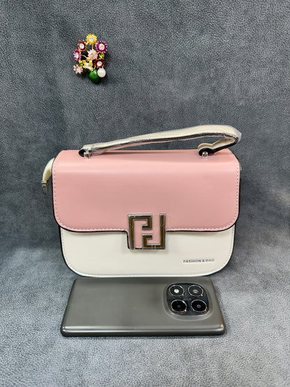 Blush Pink & Ivory Logo Clasp Structured Crossbody Bag HB008