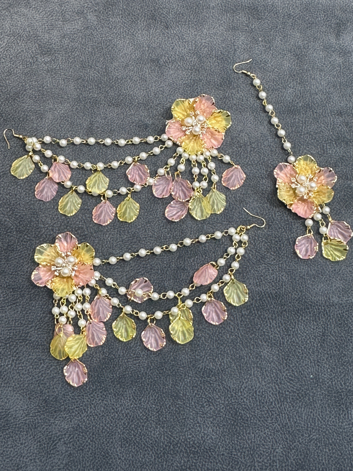 Pink & Yellow Petal Floral Earring Tikka Set ET0016