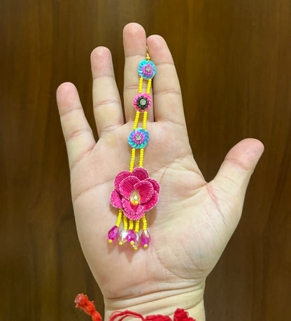 Yellow, Pink & Turquoise Floral BRIDE Earring Tikka Set