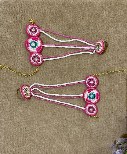 Magenta Soutache Bridal Jewellery Set – Necklace, Earrings, Tikka & Hathphool