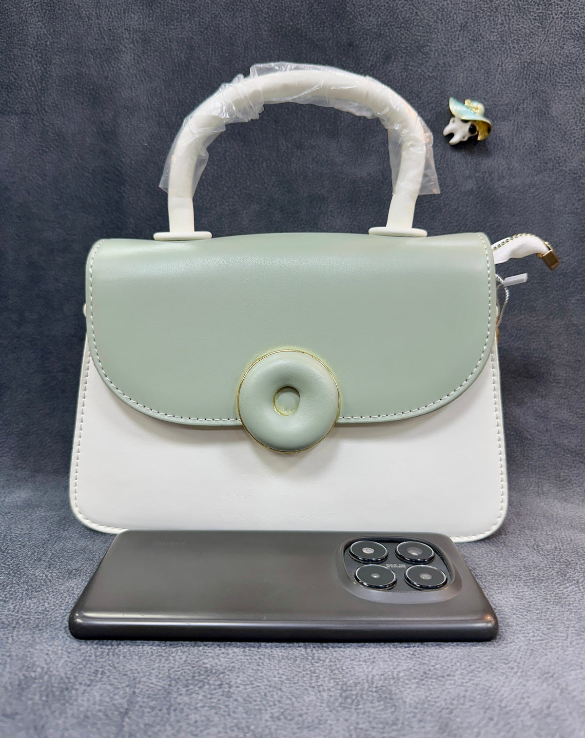 Mint & White Donut Clasp Structured Satchel Bag HB006