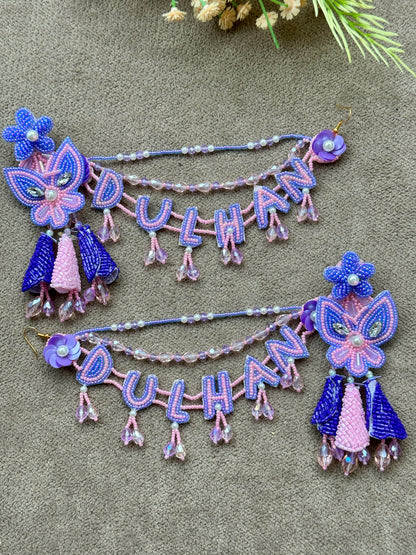 Dulhan Beaded Butterfly Earring & Tikka Set – Purple & Pink