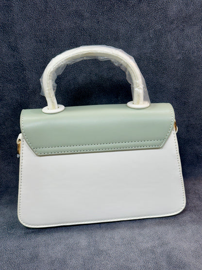 Mint & White Donut Clasp Structured Satchel Bag HB006