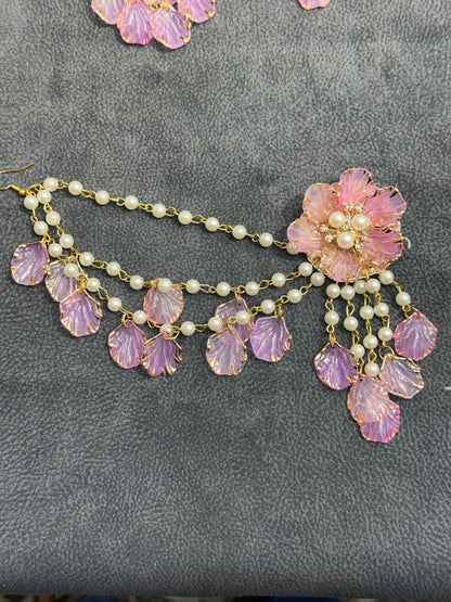 Pink Lilac Ombré Floral Earring Tikka Set ET0019