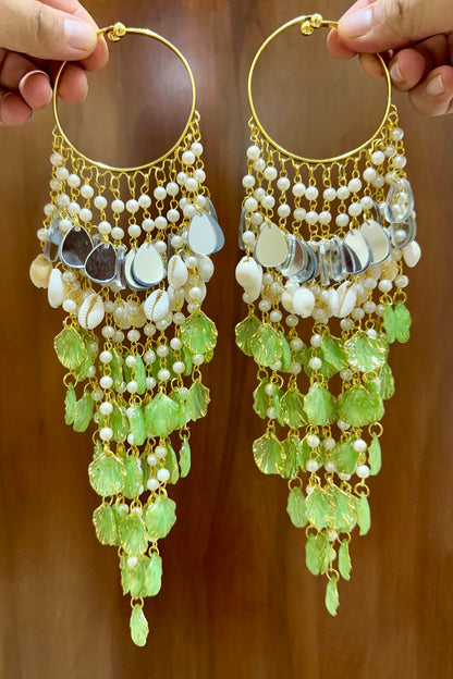 Green Petal Shell Kalira with Mirror Accents