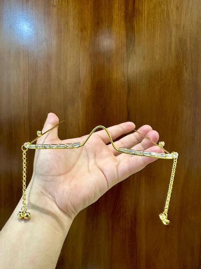 Baguette Crystal Facelet Goggles | Gold Chain Tassel Face Jewellery