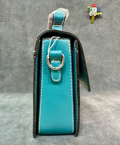 Coral & Teal Colour-Block Crossbody Satchel Bag HB005