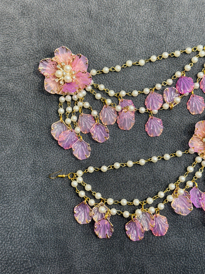 Pink Lilac Ombré Floral Earring Tikka Set ET0019