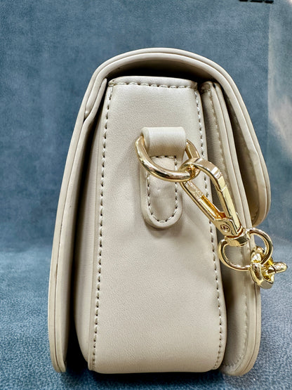 ESSE Off-White Half-Moon Flap Crossbody Sling Bag with Chain Strap HB015