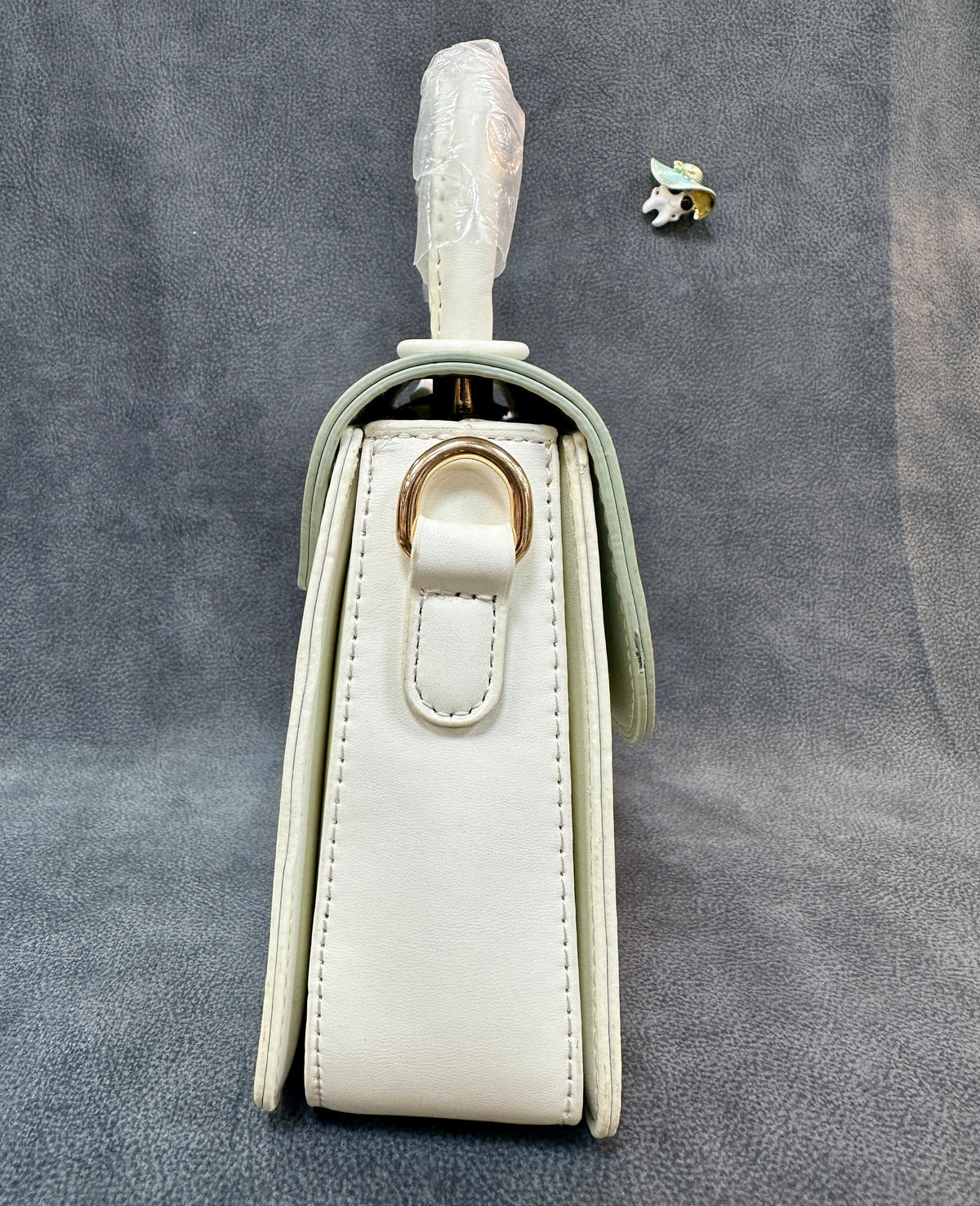 Mint & White Donut Clasp Structured Satchel Bag HB006