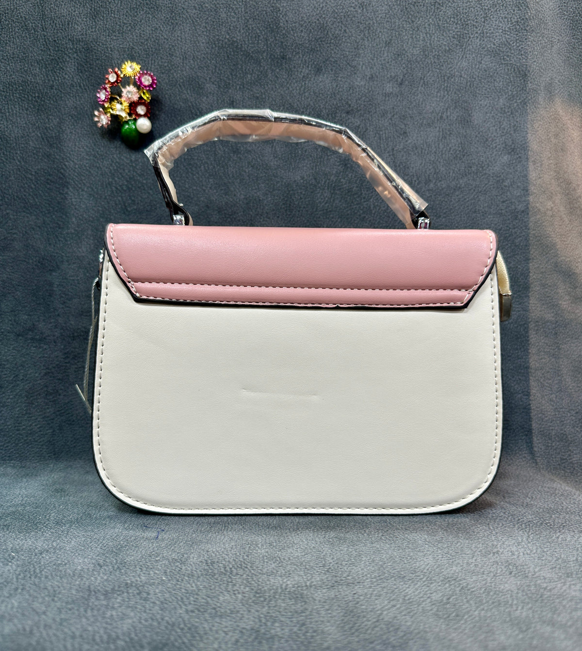 Blush Pink & Ivory Logo Clasp Structured Crossbody Bag HB008