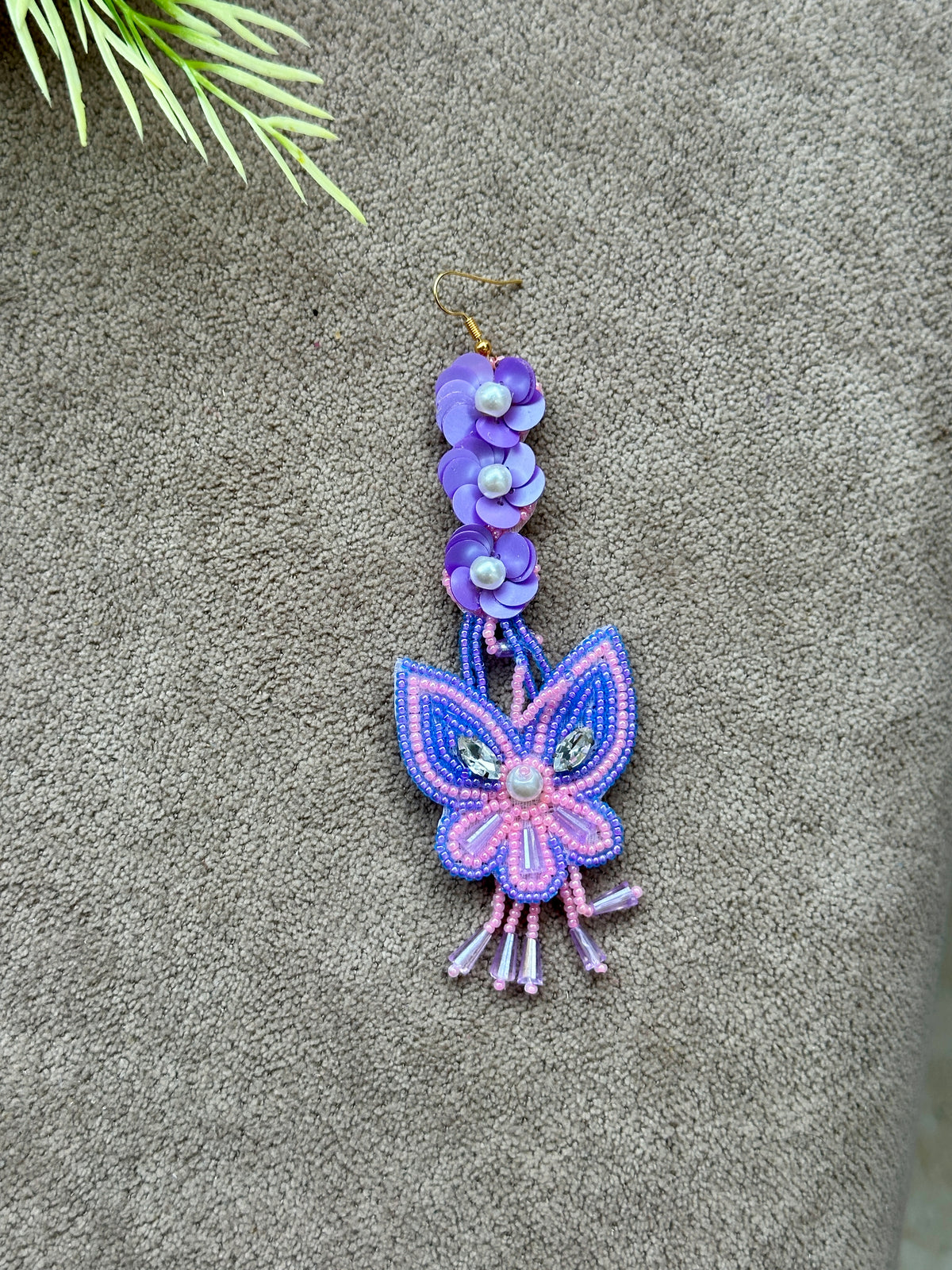 Dulhan Beaded Butterfly Earring & Tikka Set – Purple & Pink