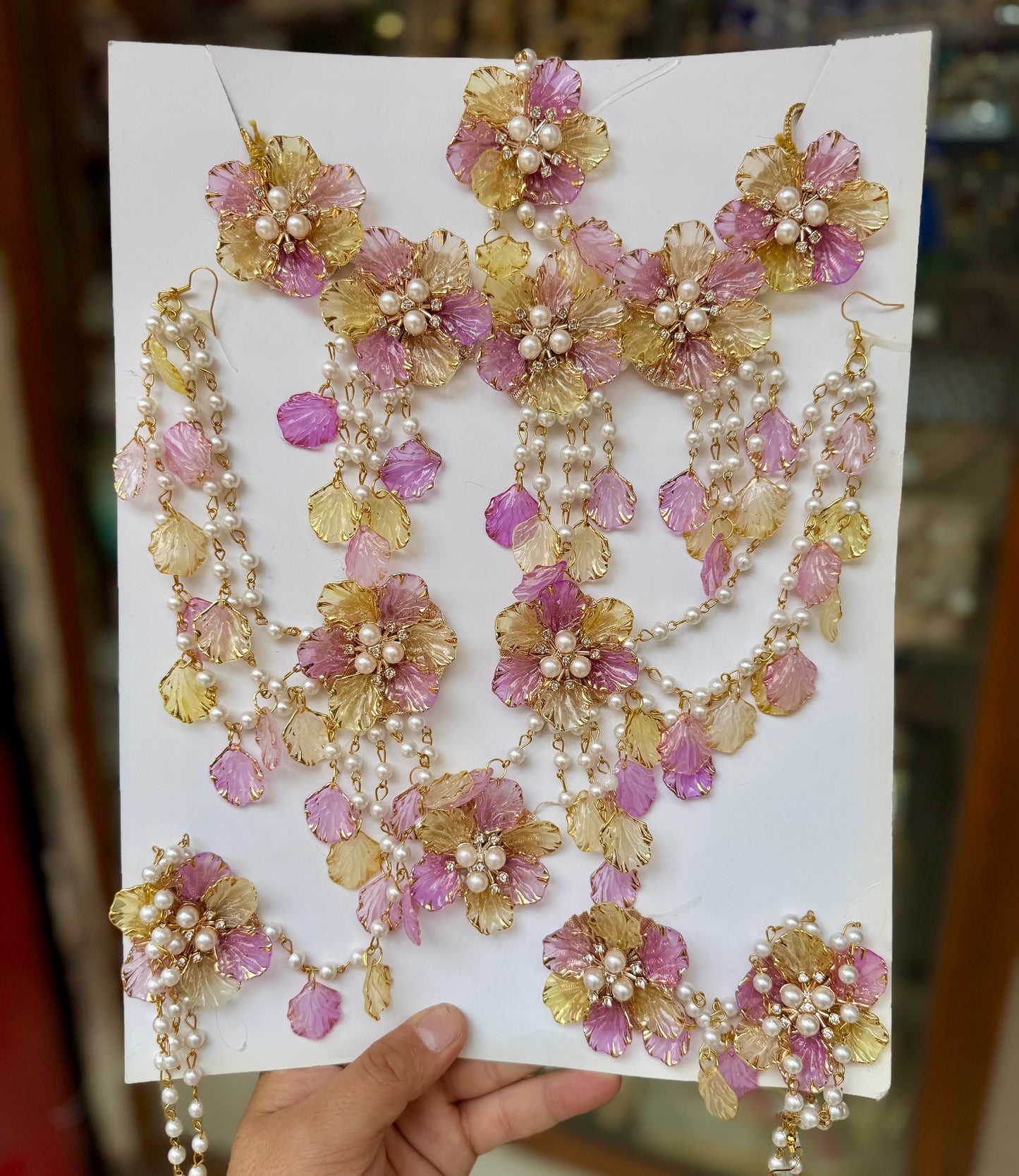 Elara Regal Floral & Pearl Statement Resin Jewellery Suite - Amethyst and Golden Topaz Set