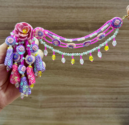 Beaded Handmade Jewellery Purple Pink Earring Tikka Set