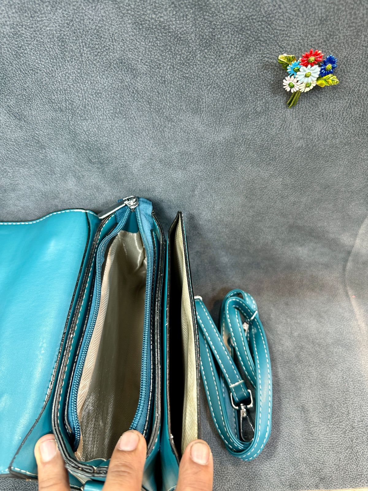 Coral & Teal Colour-Block Crossbody Satchel Bag HB005
