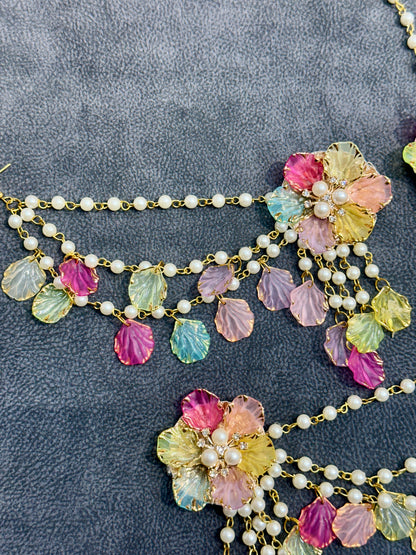Rainbow Shell Petal Earring Tikka Set ET0020