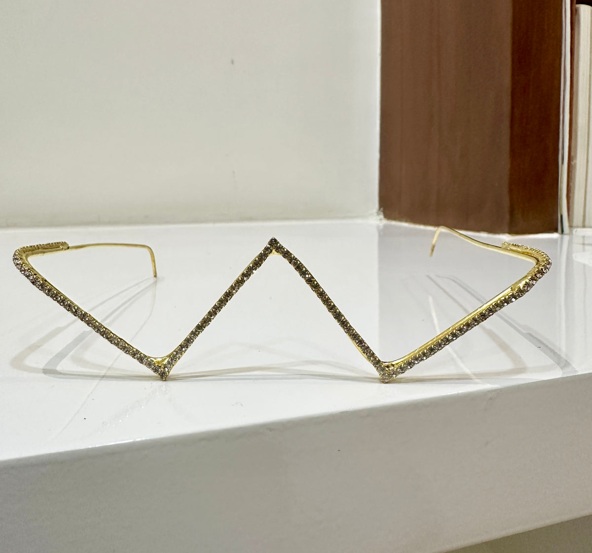 Double V Crystal Facelet Goggles | Gold Rhinestone Face Jewellery