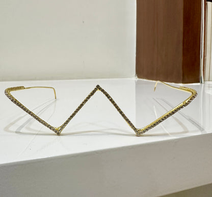 Double V Crystal Facelet Goggles | Gold Rhinestone Face Jewellery