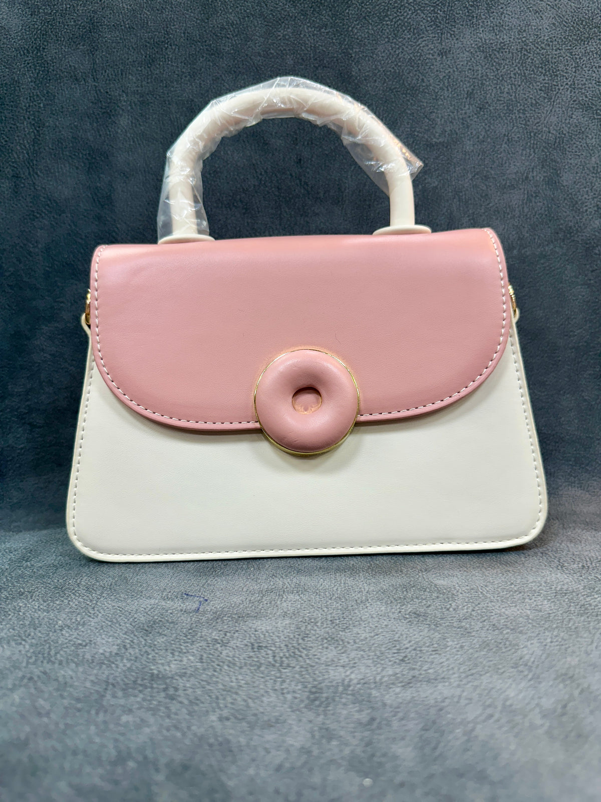 Pink & Cream Colour-Block Structured Sling Bag with Top Handle HB010