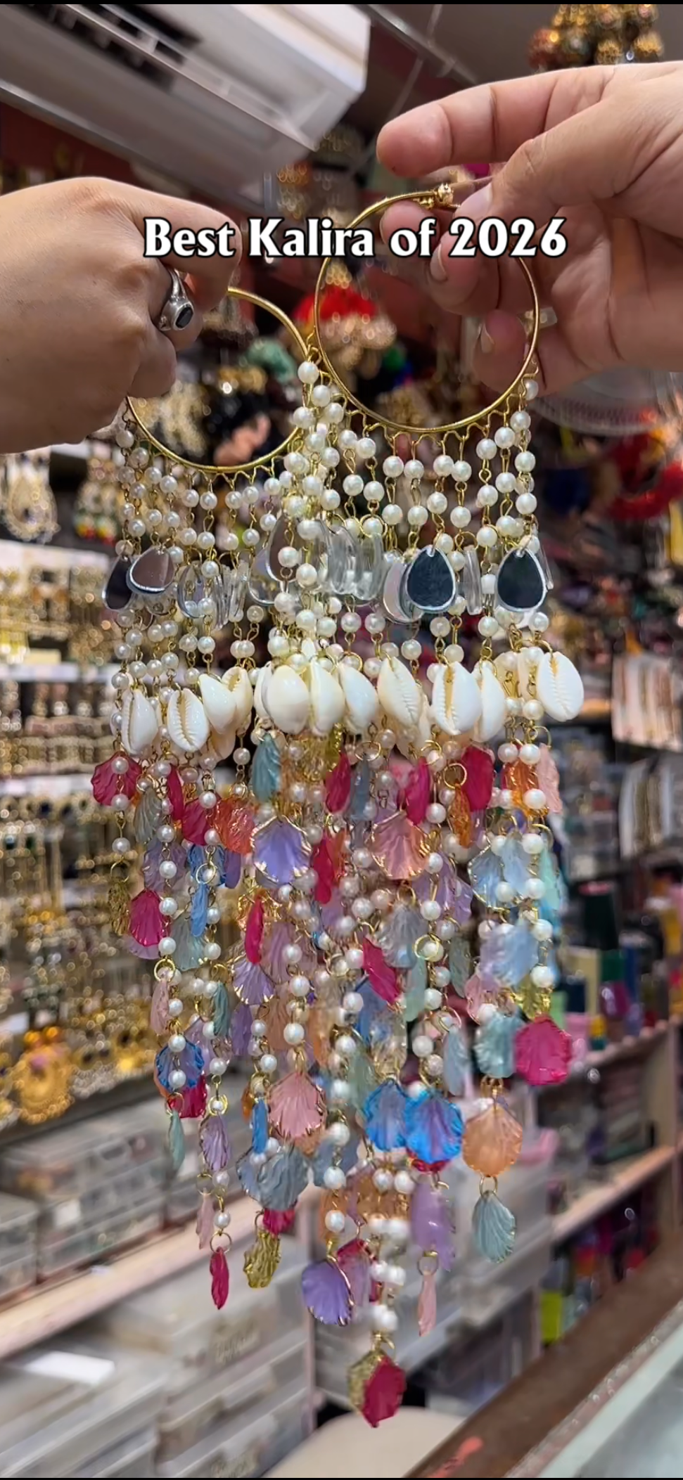 Pastel Petal & Cowrie Shell Kalira | Bridal Haldi Kalira with Mirror Drops 1 pair