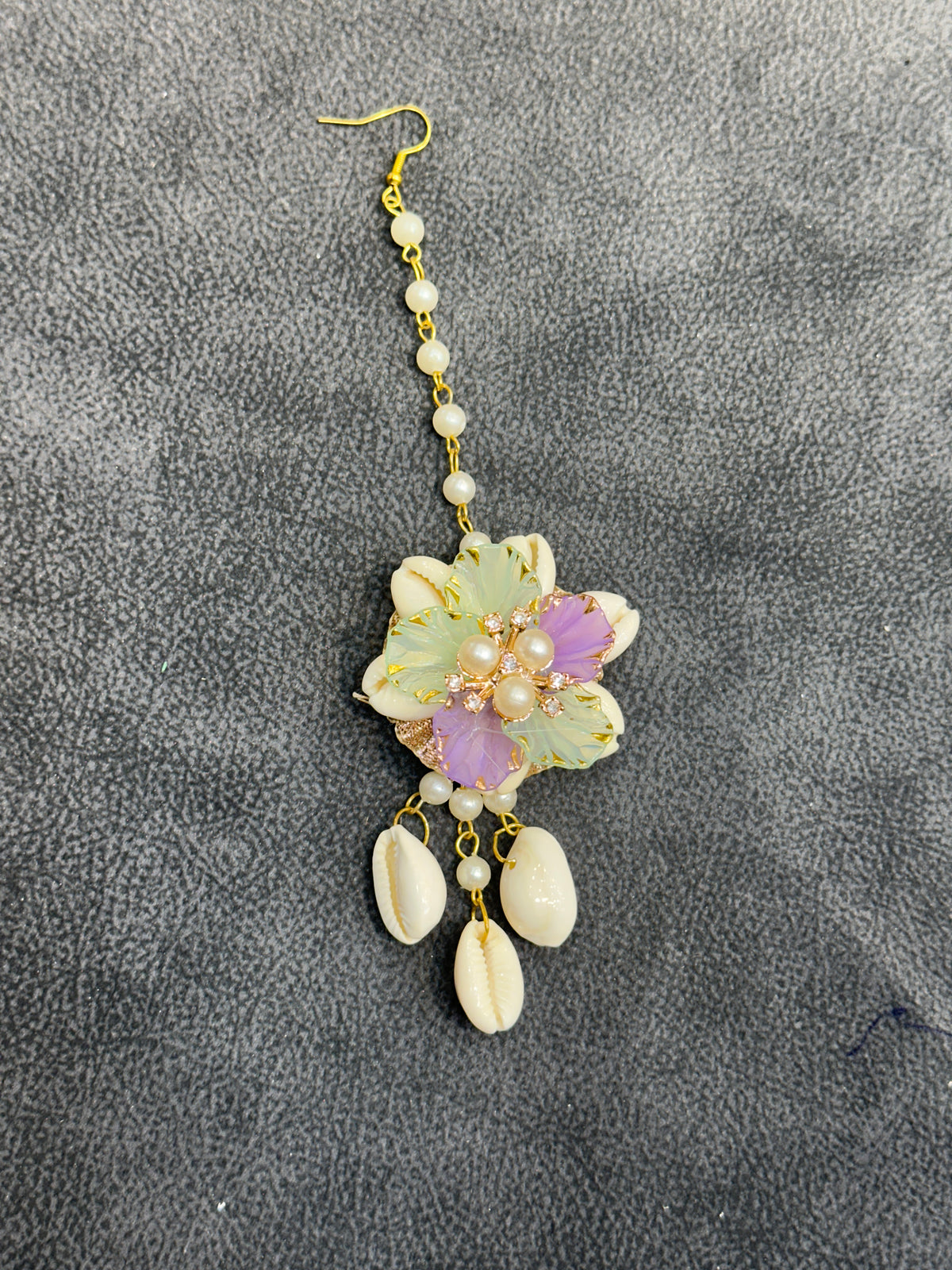 Lilac & Mint Cowrie Shell Floral Earring Tikka Set ET007